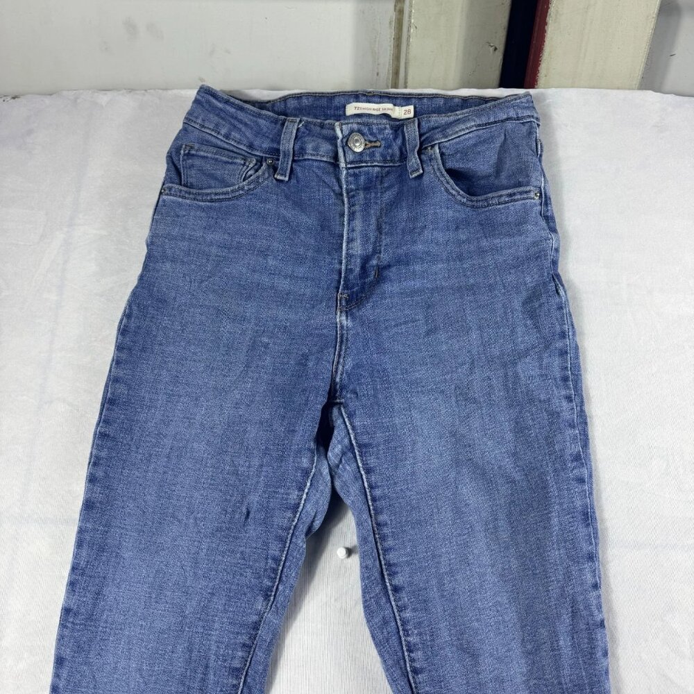 Y2K Levi's Skinny‎ Jeans Womens Blue Denim 721 High Rise 5-Pocket Comfort 28x28 - Picture 3 of 16